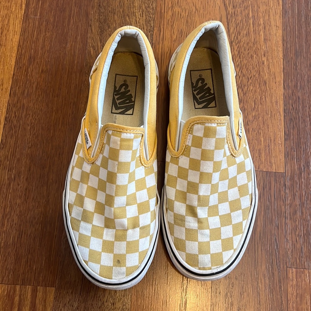 Vans Asher Checkerboard Yellow/White, Slip On Sneakers